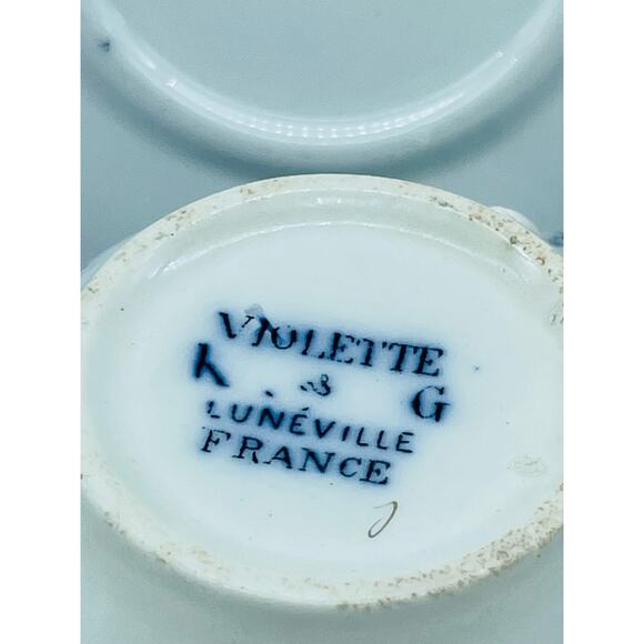 Antique Cup & Saucer Violette Blue Flow Eglantine, Keller & Guerin, France c1890 - Picture 6 of 7